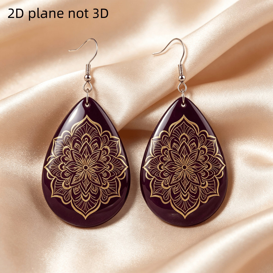 Women's Deep Purple Golden Mandala Teardrop Dangle Earrings